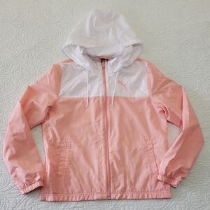 Peach Pink and White Hooded WindbreakerJacket Size S